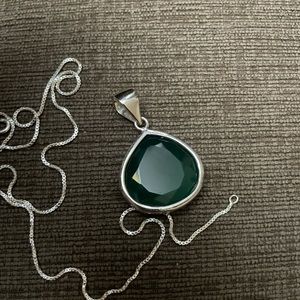 Sterling Silver Emerald Pendant- Faceted Teardrop Emerald Necklace-